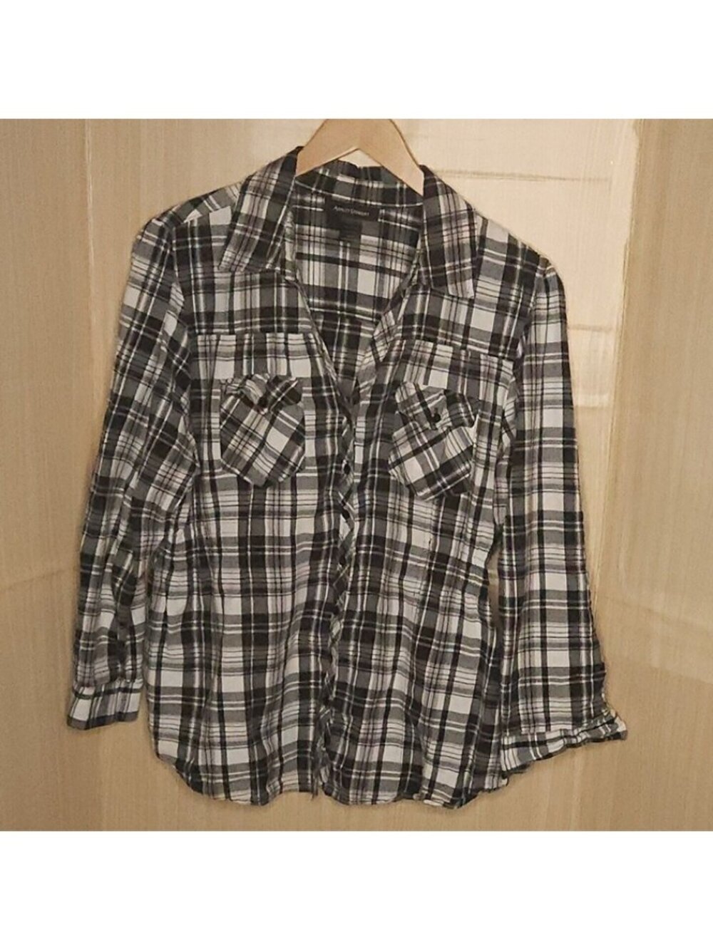 Ashley Stewart Plus Black White Plaid Button Down Shirt 18